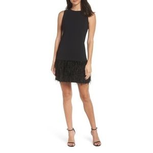 Sam Edelman Black Feather Trim Mini Dress